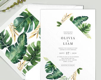 Hawaii wedding invitation - Hawaii wedding invites - Tropical destination wedding invitation suite - PRINTED wedding invitations