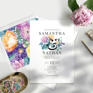Unique wedding invitation - Floral Wedding Invitation -  Watercolor Wedding Invitation - PRINTED invite