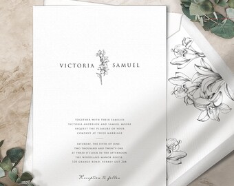 Simple Wedding Invitation - Wedding Invitation Set - Modern Wedding Invitation - Floral Wedding Invitation - PRINTED on luxury paper