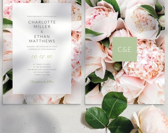 Blush peony wedding invitations - peony wedding decor - peony flower wedding Invitations - spring wedding invitations PRINTED