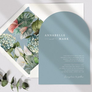 Dusty blue wedding invitations, Watercolor blue wedding invitation, Blue floral wedding invitation set - PRINTED on luxury Italian paper