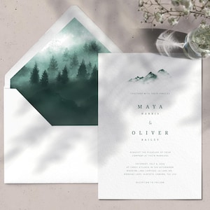 Mountain wedding invitation, Winter wedding invitations set - PRINTED on luxury Italian paper