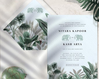 Indian wedding invitation - Hindu wedding invitation - Tropical destination wedding invitation - PRINTED on luxury Italian paper