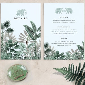 Kaarten met details Indiase huwelijksuitnodiging - Kaart met tropische bruiloftdetails - Bestemming bruiloft - Gedrukte detailskaarten