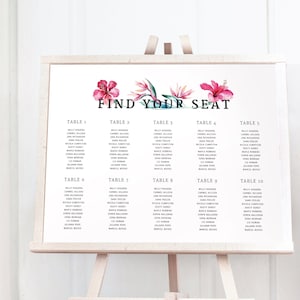 Tropical destination wedding seating chart board sign template printable, beach wedding decor, Personalized PRINTABLE digital PDF