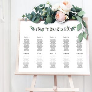 Wedding Seating Chart Board - Seating Plan Template - Eucalyptus Seating Chart Template - Table Seating Plan - PRINTABLE digital PDF