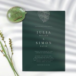 Tropical wedding invitation suite - Tropical leaf wedding invitation - PRINTED invitation