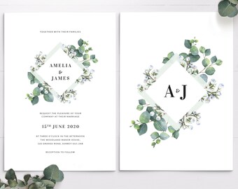 Eucalyptus wedding invitation template - Greenery invitation - Personalized PRINTABLE digital PDF invite