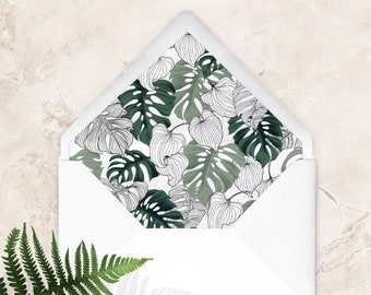 Envelope liners - Tropical envelope liner - Destination wedding envelope liner - Tropical leaves print - Printed Liners
