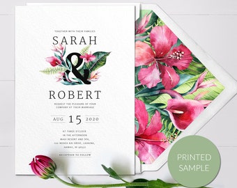 Destination wedding invitation SAMPLE - Tropical wedding invitation - Beach wedding invitation - PRINTED non-personalised sample