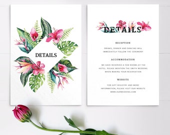 Tropical Wedding Details Card - Destination Wedding Invitation Details Card - Info Card - Printed Details Cards