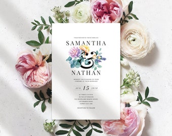 Botanical Wedding Invitation - Wedding Invitation Set - Rustic Floral Wedding Invitation - Watercolor Wedding Invitation - PRINTED invite