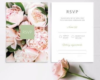 Floral rsvp cards for wedding, RSVP wedding card , Blush pink wedding, Pink floral wedding, Personalized Printed Cards