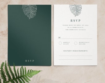 Modern RSVP cards for wedding - Tropical Wedding RSVP cards - Destination wedding rsvp - Printed rsvp cards