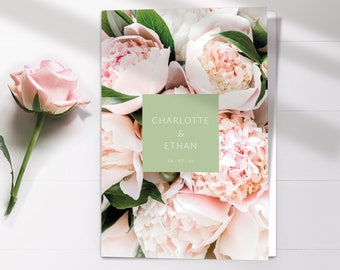 Floral wedding programs - Ceremony program - Wedding program template folded - Order of service - Printed programs