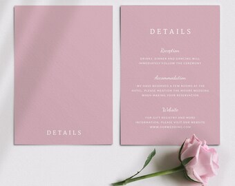 Blush rosa Hochzeitsdetailkarte - Altrosa Hochzeitseinladung Detailkarte - Infokarte - Hochzeitspapeterie - Gedruckte Detailkarten