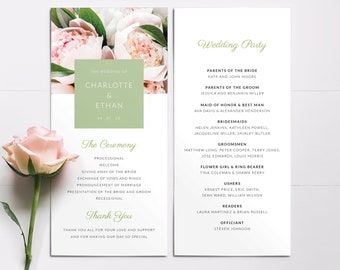 Floral Order Of Service - Ceremony Program - Wedding Programs - Catholic Wedding Program Template Printable or Printed