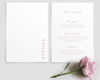 Modern wedding details card - Classic wedding invitation details card - Simple wedding info card - Printed wedding details cards