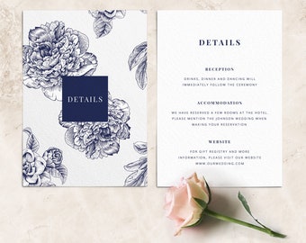 Navy blue wedding details cards - Navy Blue Wedding Invitation Template Information Card - Wedding info card - Personalized Printed Cards