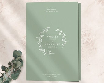 Order of service, Italian greenery wedding program, Italy destination wedding, Folded printed wedding programs