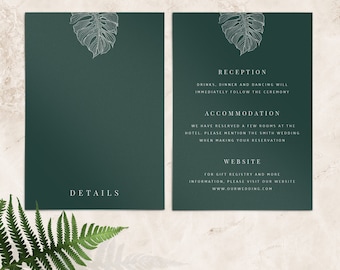 Wedding invitation details card - Modern wedding details card - Tropical details card - Destination wedding - Printed details card