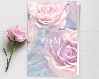 Wedding program template folded - Floral wedding program booklet - Order of service - Pink rose - Wedding programs Printed