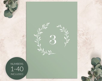 Wedding table numbers printable - No. 1-40 - Greenery Wedding Table Decor - Printable PDF Digital Download