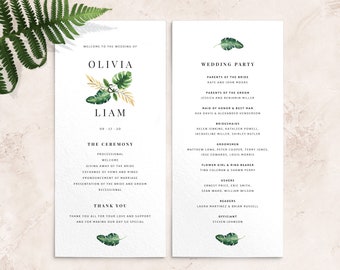 Tropical Order of service - Tropical wedding programs - Wedding program template - Printed wedding programs