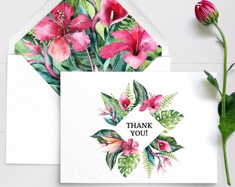 Tropical Wedding Thank You Cards - Floral Thank You Cards - Beach Wedding Thank You Cards - Personalized Printed Cards