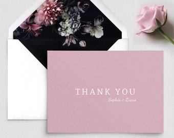 Dusty rose pink thank you cards - Wedding thank you cards folded - Thank you card template - Floral envelope liner optional - Printed cards