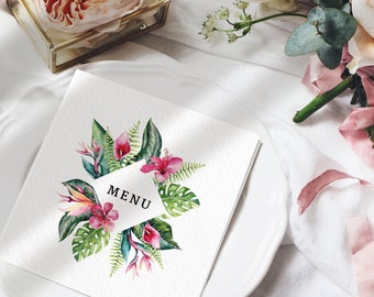 Tropical wedding menu - Folded menu - Floral wedding menu - Destination wedding menu - Printed wedding menus