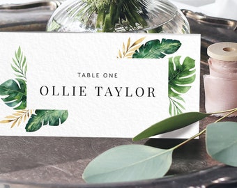 Beach place cards - Tropical name place cards wedding - Destination wedding escort cards, PRINTED - blank place cards or table name cards