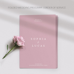 Blush pink wedding program folded, Order of service wedding, Dusty rose wedding decor, Printed programs or digital Printable PDF