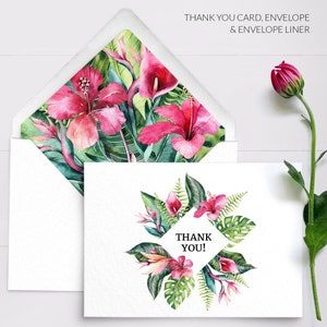 Tarjetas de agradecimiento de boda tropical - Tarjetas de agradecimiento florales - Tarjetas de agradecimiento de boda en la playa - Tarjetas impresas personalizadas