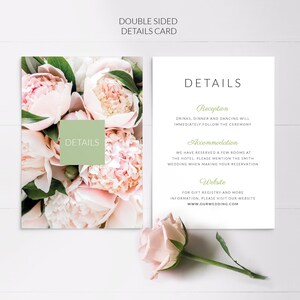 Florale Hochzeitsdetailkarte - blush rosa Hochzeit Detailkarten - Hochzeit Einlegekarte - Gedruckte Detailkarten