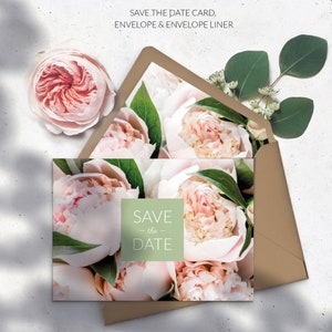 Pfingstrosen Hochzeit Save The Dates - Blumen Botanische Save the Date Karten - Pfingstrosen Hochzeitsdeko - Personalisierte gedruckte Karten