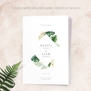 Tropical beach wedding program, Order of service, Folded wedding programs, Printed wedding programs image 1