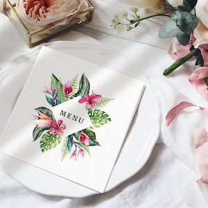 Tropisches Hochzeitsmenü - Gefaltetes Menü - Florales Hochzeitsmenü - Zielhochzeitsmenü - Gedruckte Hochzeitsmenüs