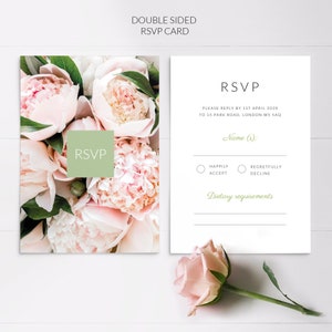 Cartes RSVP florales pour mariage, carte de mariage RSVP, mariage rose poudré, mariage floral rose, cartes imprimées personnalisées