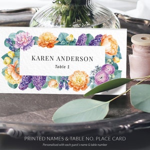 Floral rustic place cards, rustic wedding decor, wedding escort cards, PRINTED - blank place cards or table name cards