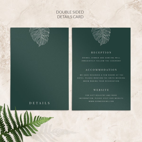 Wedding invitation details card - Modern wedding details card - Tropical details card - Destination wedding - Printed details card