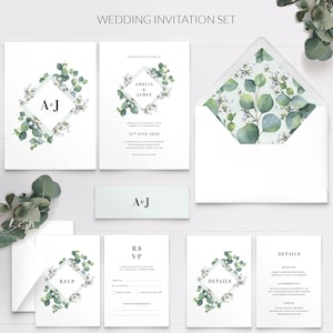 Greenery Eucalyptus Wedding Invitation Wedding Invitation Set Botanical Winter Wedding Invitation PRINTED on luxury Italian paper image 2