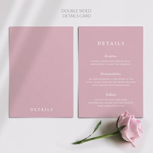 Biglietto con dettagli del matrimonio rosa cipria - Biglietto con dettagli dell'invito a nozze in rosa polverosa - Biglietto informativo - Articoli di cancelleria per matrimoni - Biglietti con dettagli stampati