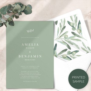 Olive wedding invitation SAMPLE - Greenery Wedding Invitation - Wedding Invite - Italian wedding - PRINTED non-personalised sample