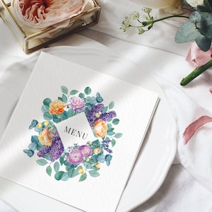 Bloemenhuwelijksmenu - Bruiloftsmenusjabloon - Gevouwen bruiloftsmenu - Aquarel bruiloftsmenu - Gedrukte menu's