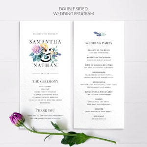 Hochzeitszeremonieprogramm - Blumenhochzeitsprogrammvorlage - Gedruckte Hochzeitsprogramme - Ordnung der Servicekarte