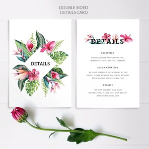 Tropische Hochzeits-Detailkarte - Zielhochzeitseinladung Detailkarte - Info-Karte - Gedruckte Detailkarten