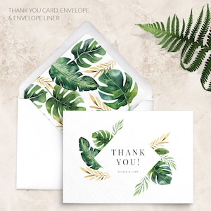 Cartões de agradecimento tropicais Modelo de casamento - Cartões de agradecimento para casamento na praia - Cartões de agradecimento impressos