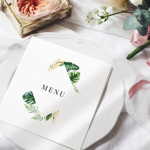 Szablon menu weselnego w stylu tropikalnym - Składane menu - Menu weselne w miejscu docelowym - Szablon karty menu - Drukowane menu weselne