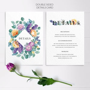 Boho bruiloft uitnodiging details kaart - Floral details kaart - Rustieke bruiloft infokaart - Gedrukte detailskaarten